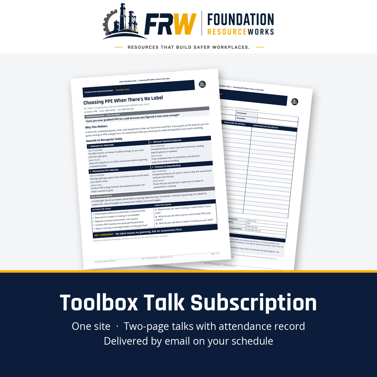 Toolbox Talk Subscription — One Site